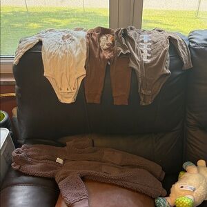 Brown and Cream Thanksgiving and football Baby Onesies Set